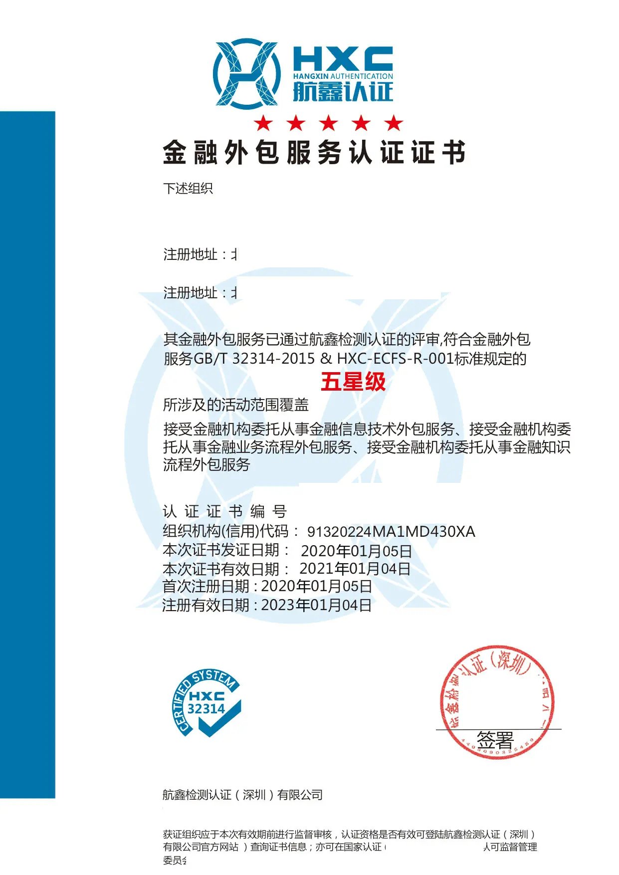 金融外包服务认证管理机构